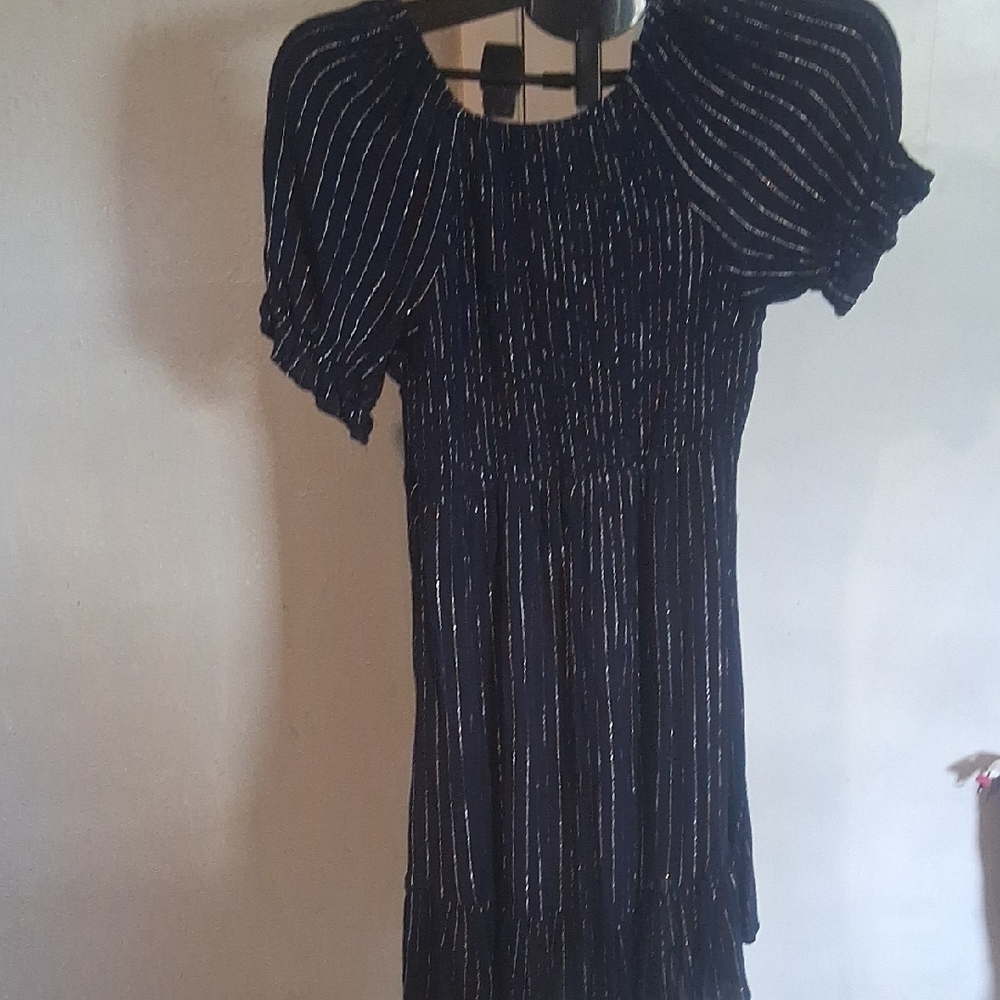 Umgee Navy Striped Dress with Ruffle Sleeves – Size S - Picture 2 of 4